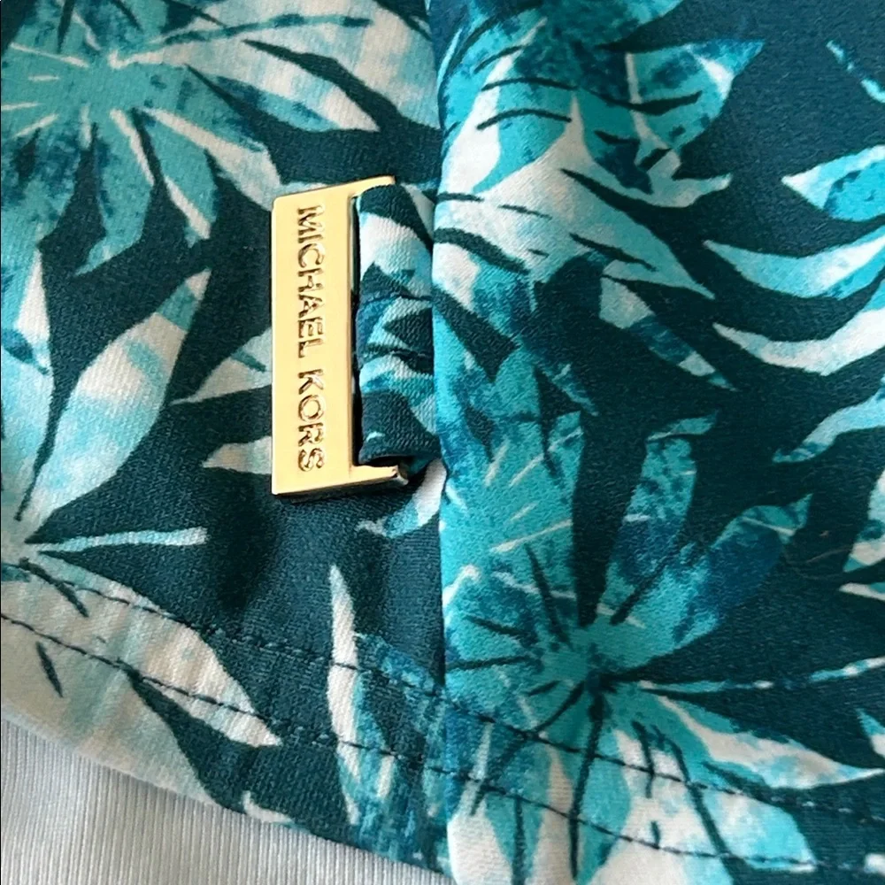 Michael Kors Swimsuit One Piece Cut Out Side One Shoulder Adjustable Teal Palms